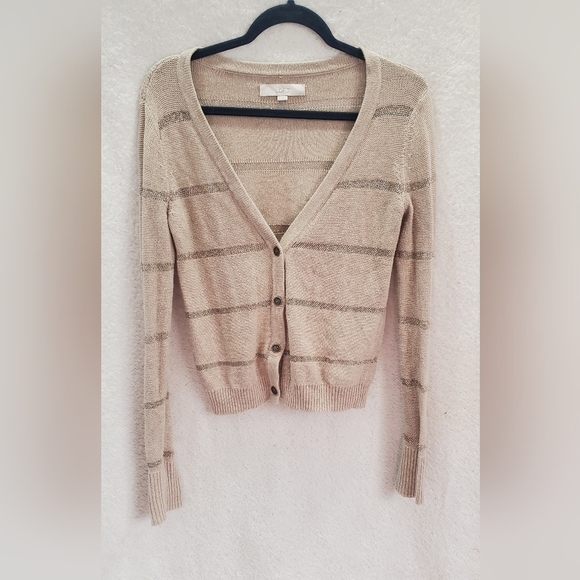 LOFT Metallic mesh Knit Striped Cotton Boho  Women's Cardigan Size M - Picture 1 of 10